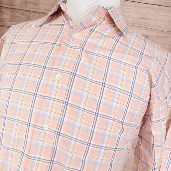 DANIEL CREMIEUX COLLECTION CLASSIC FIT SHORT SLEEVE PEACH BUTTON UP SHIRT SZ L - Picture 2 of 6